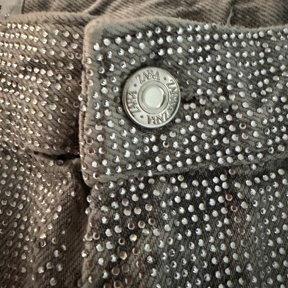 Zara Gray Embellished Wide Leg Jeans